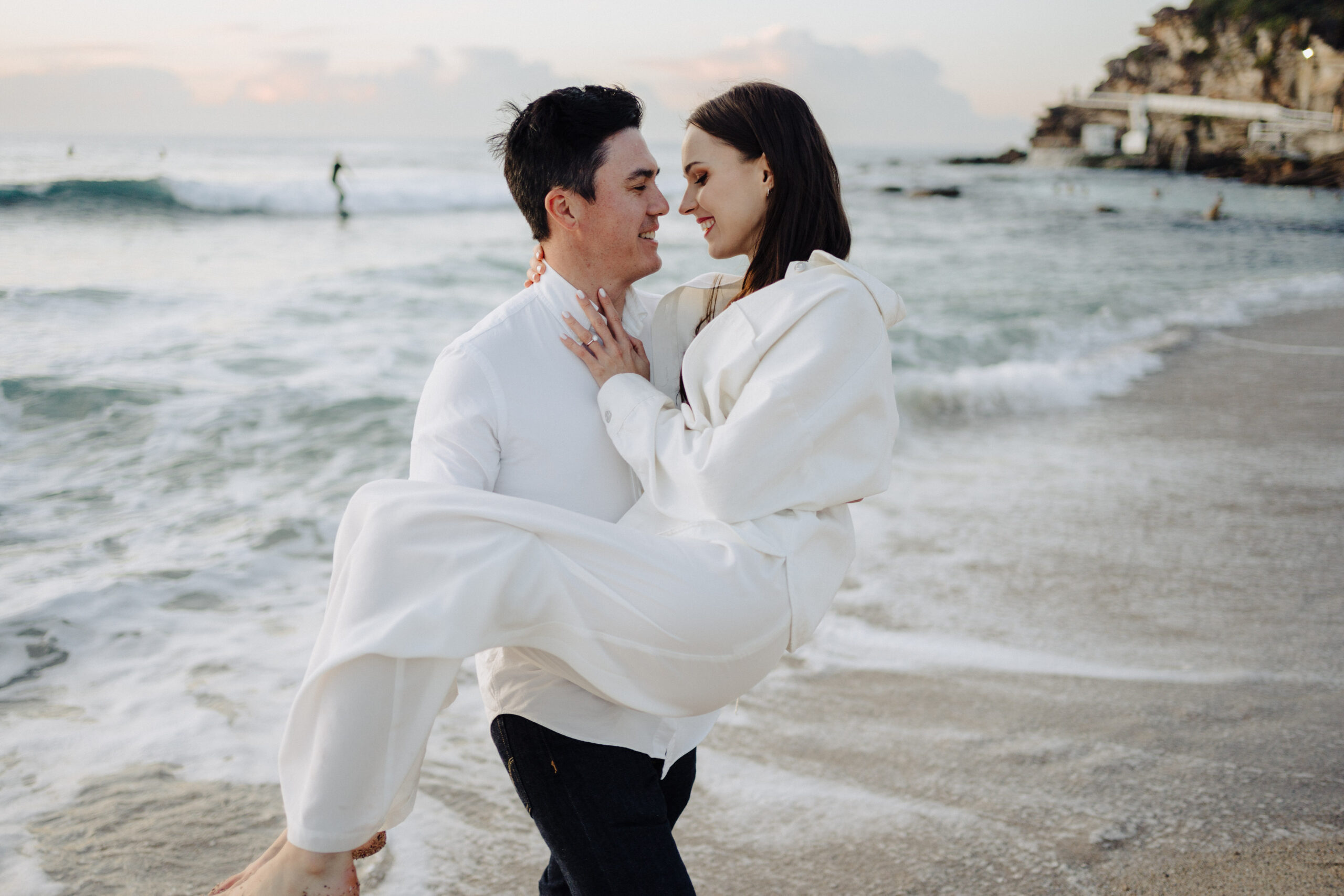 Candid and authentic engagement couple photography at Bronte Beach at sunrise