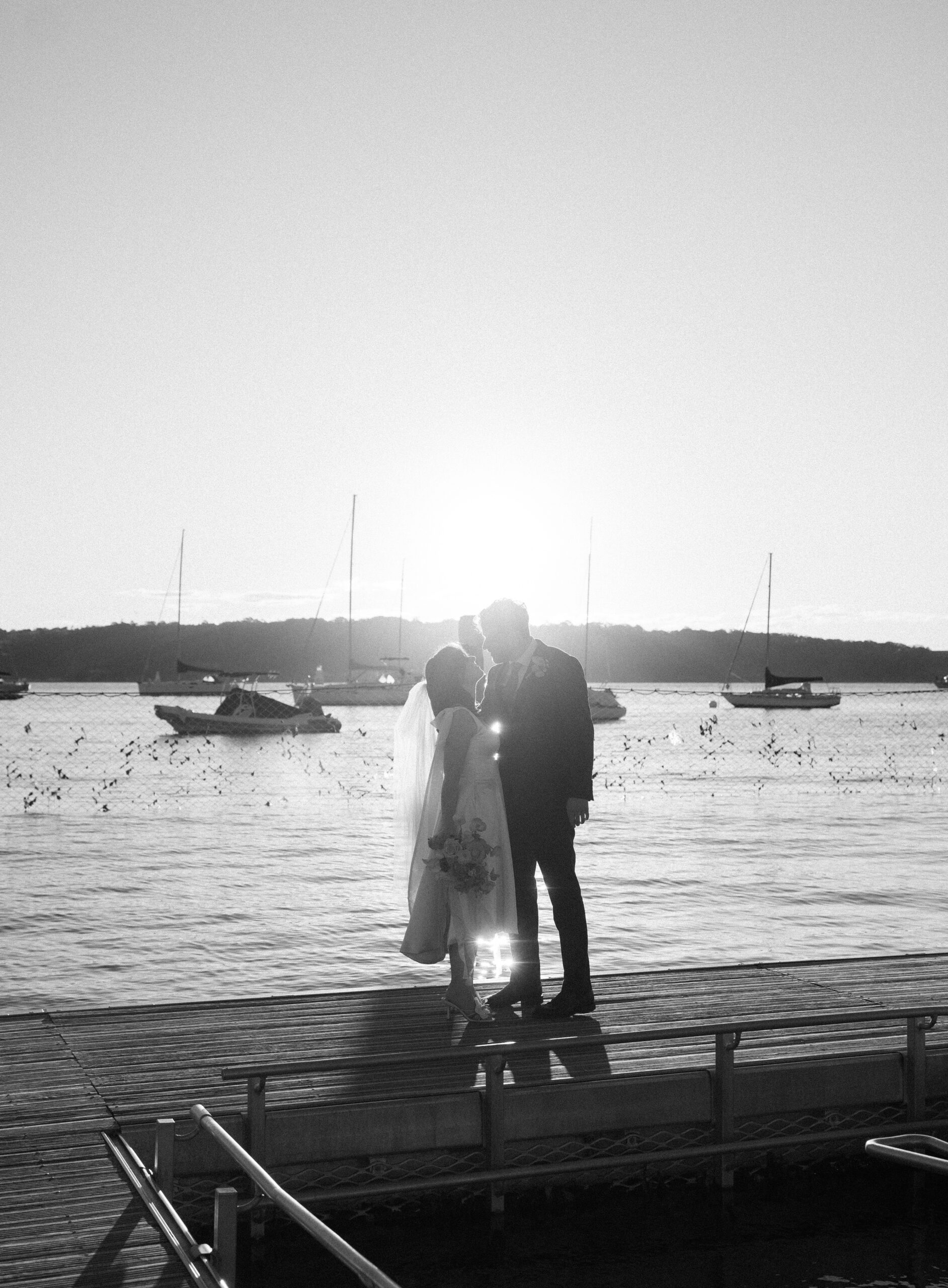 Bride and groom at Our Lady Star of the Sea Watsons Bay, Sarah in custom Holly Butler wedding dress, small Sydney wedding